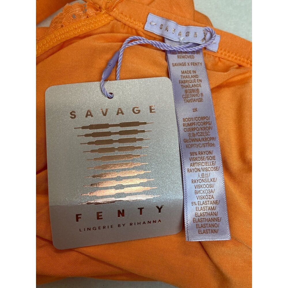 Savage Women's Orange Shirt and Shorts Knited Floral Details PJs 2X- NWT - Picture 3 of 4